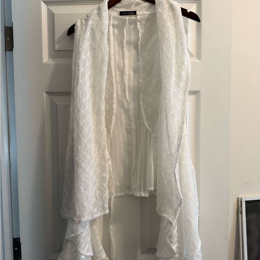 Dolce Cabo White Lace Knit Open Vest